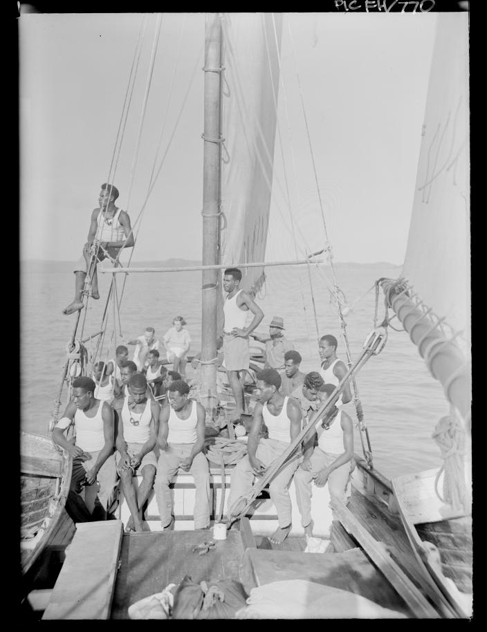 A group of people on a boat. 